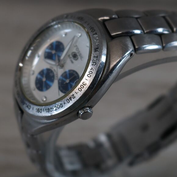 Fossil Blue Multifunction Watch – Pre-Owned, New Battery, Round, Silver/Blue - Picture 5 of 10